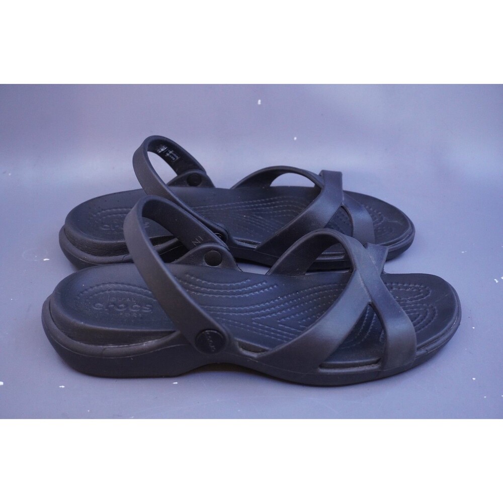 Crocs Meleen Crossband Black Synthetic Slide Sandals Dual Comfort Women's Size 9